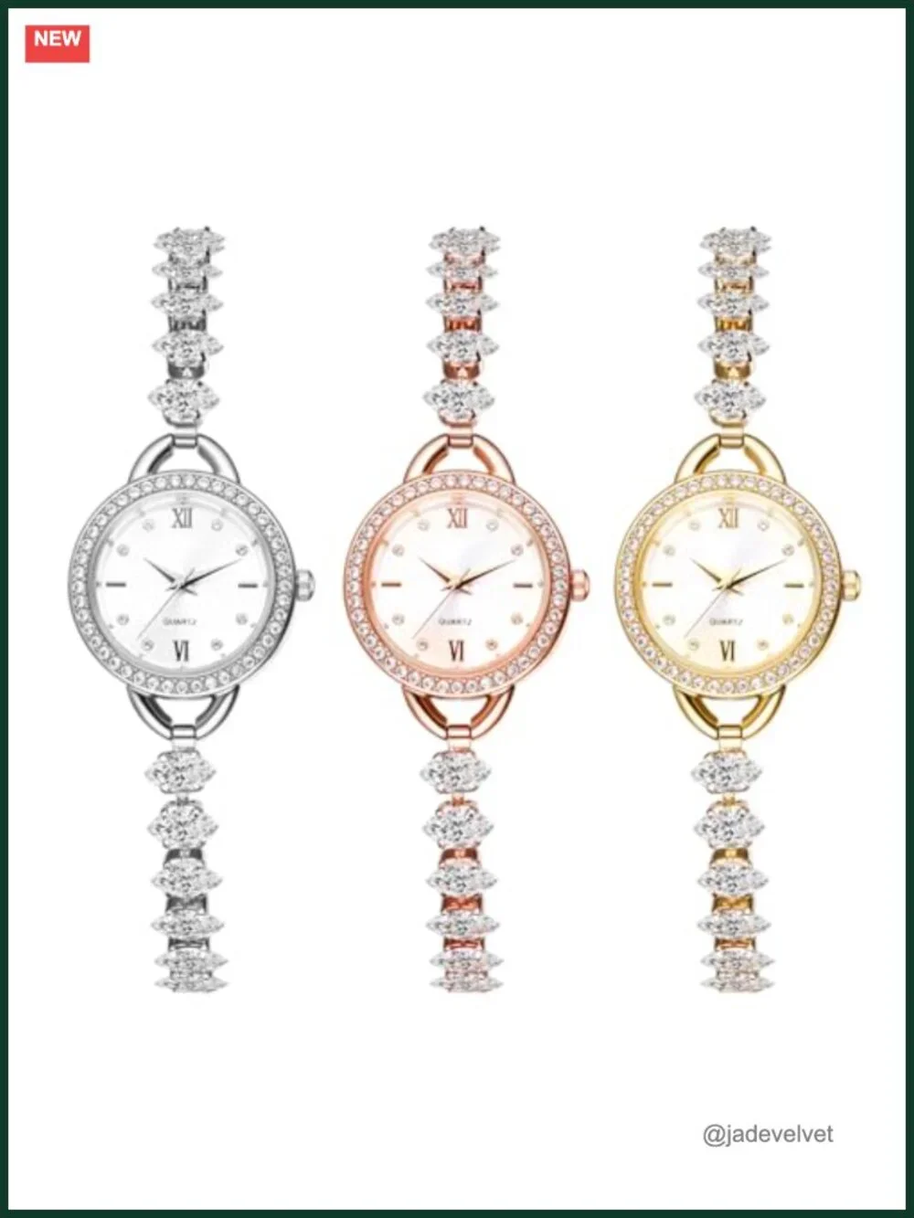 Women's Slim Strap Rhinestone Analog Quartz Bracelet Watch